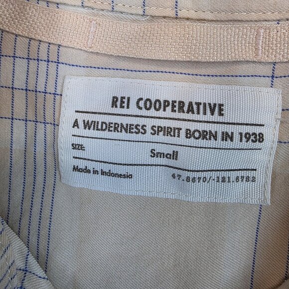 REI Co Op Shirt Womens Small Peach Blue Plaid Long Sleeve Button Front Cotton - Picture 2 of 10